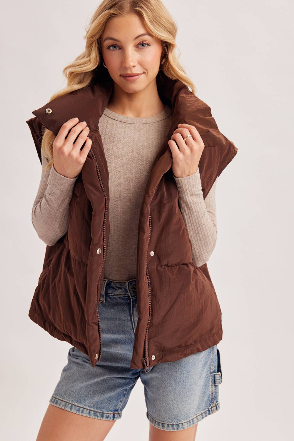 OVERSIZED HIGH NECK QUILTED PUFFER VEST