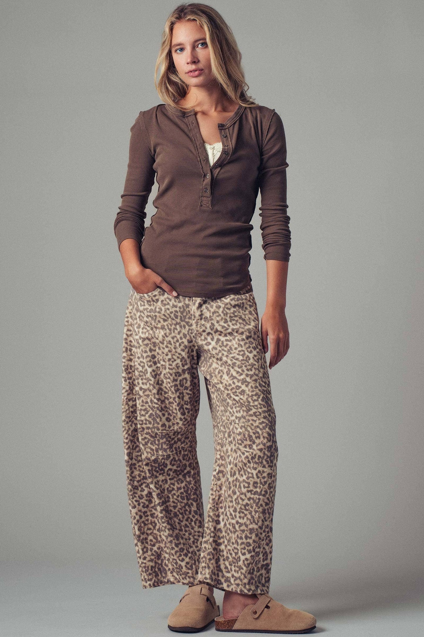 Leopard Print Barrel Jeans