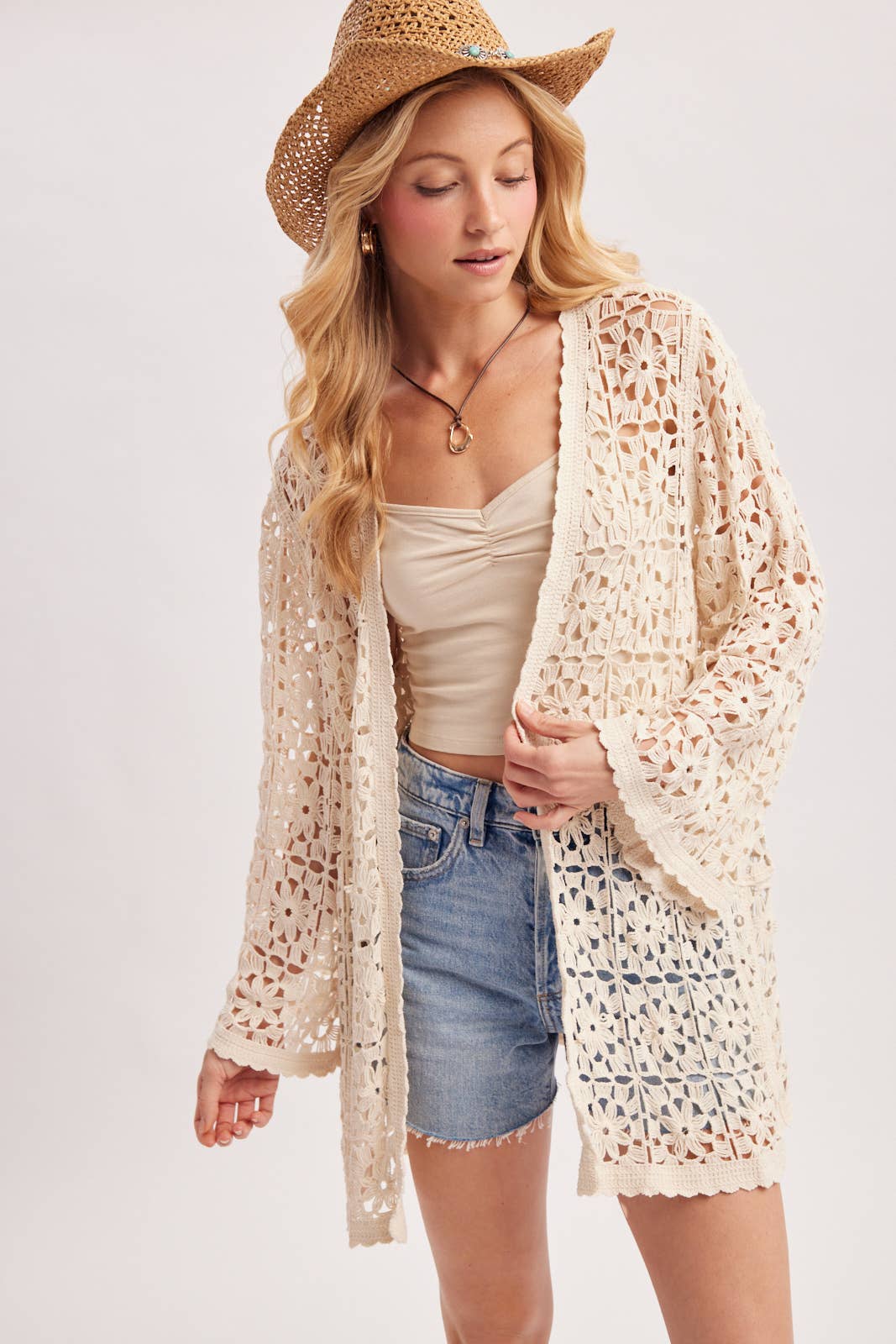 BOHO OPEN-WORK CROCHET KIMONO CARDIGAN