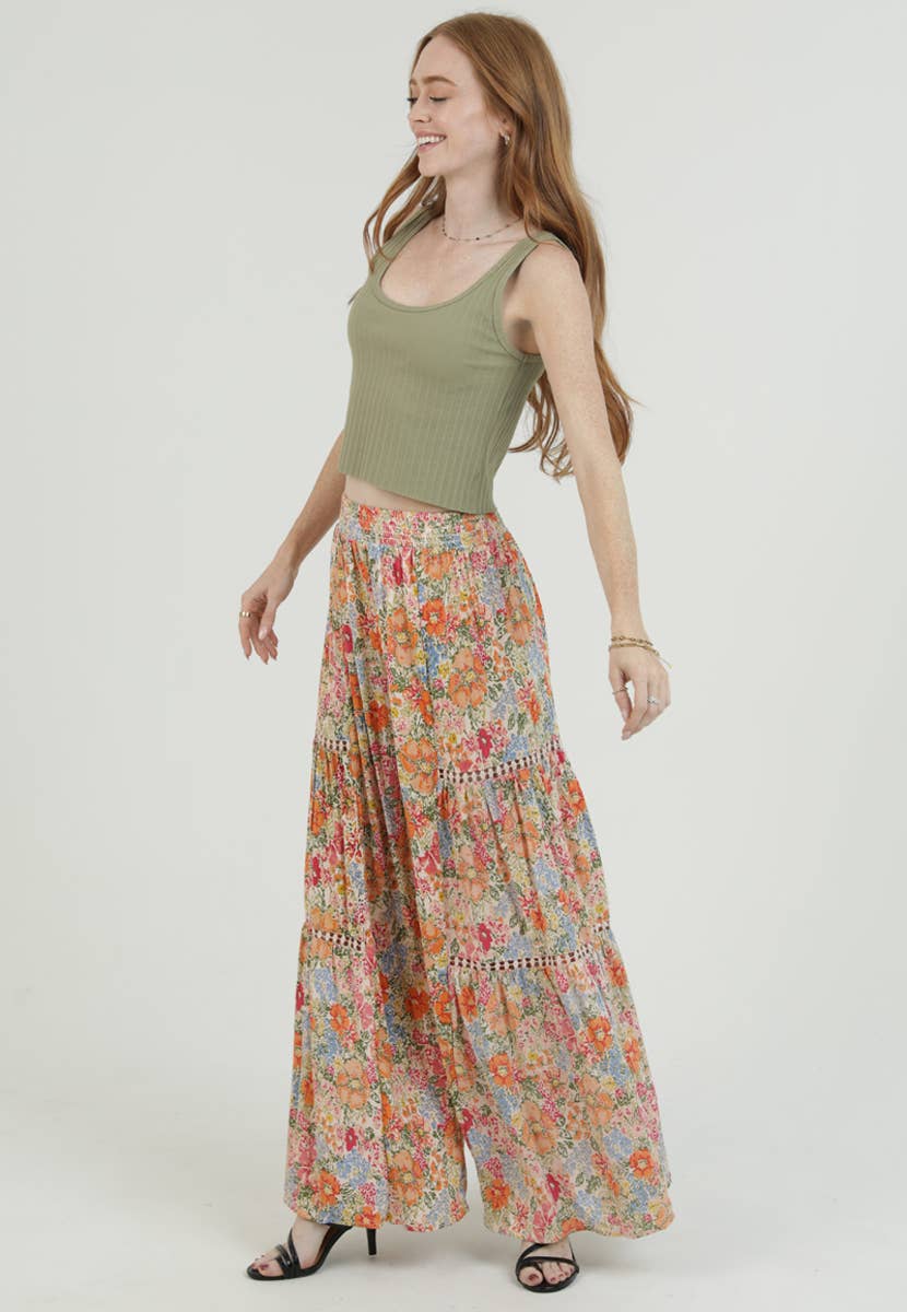WIDE LEG PANTS WITH LACE CUT OUTS