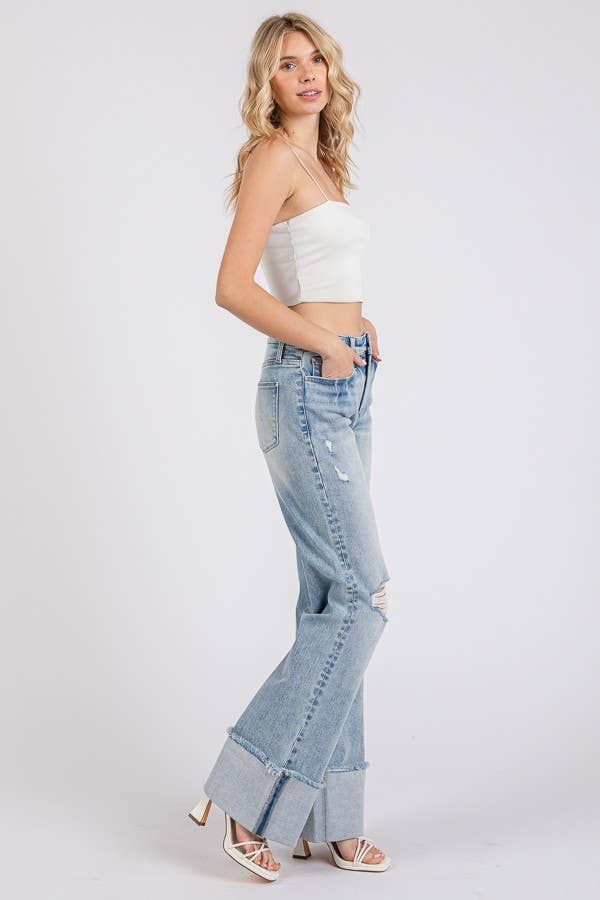 HIGH RISE SUPER STRETCH WIDE FLARE W/ CUFFED HEM