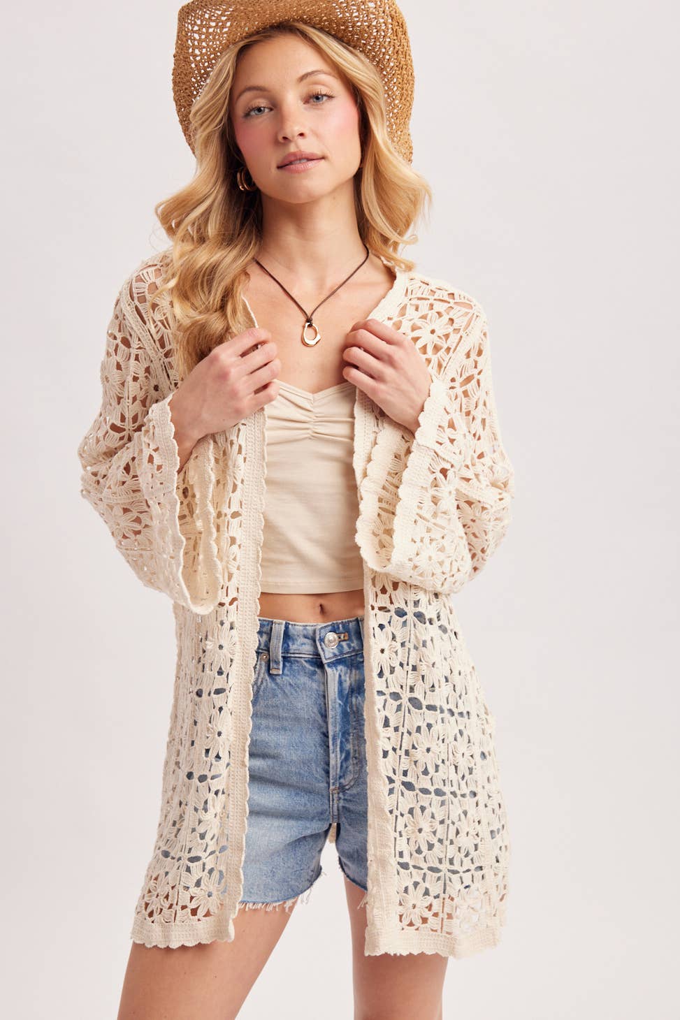 BOHO OPEN-WORK CROCHET KIMONO CARDIGAN