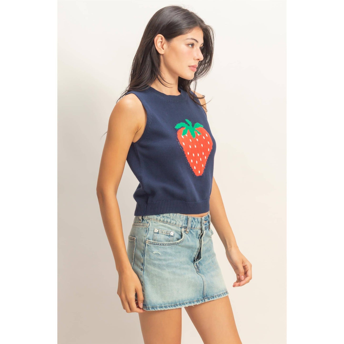Strawberry Sleeveless Knit Top