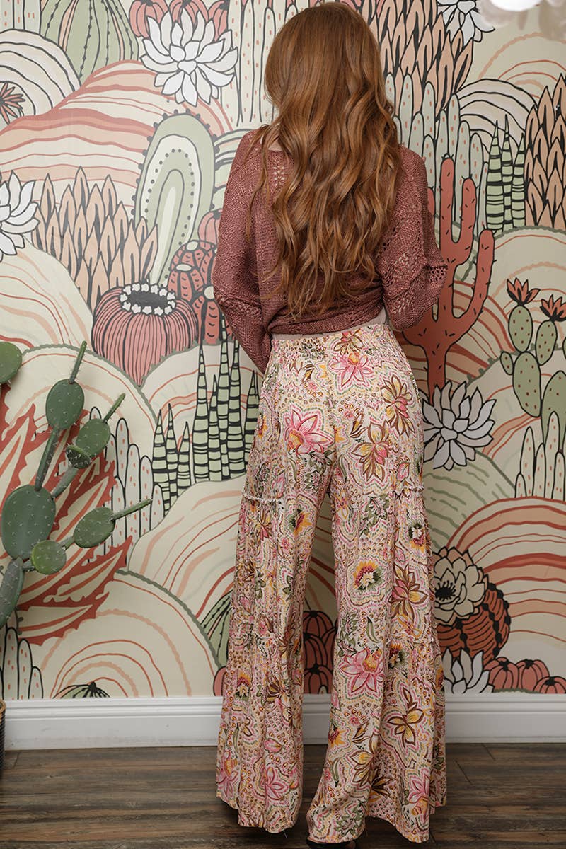 TIERED WIDE LEG FLORAL PANTS