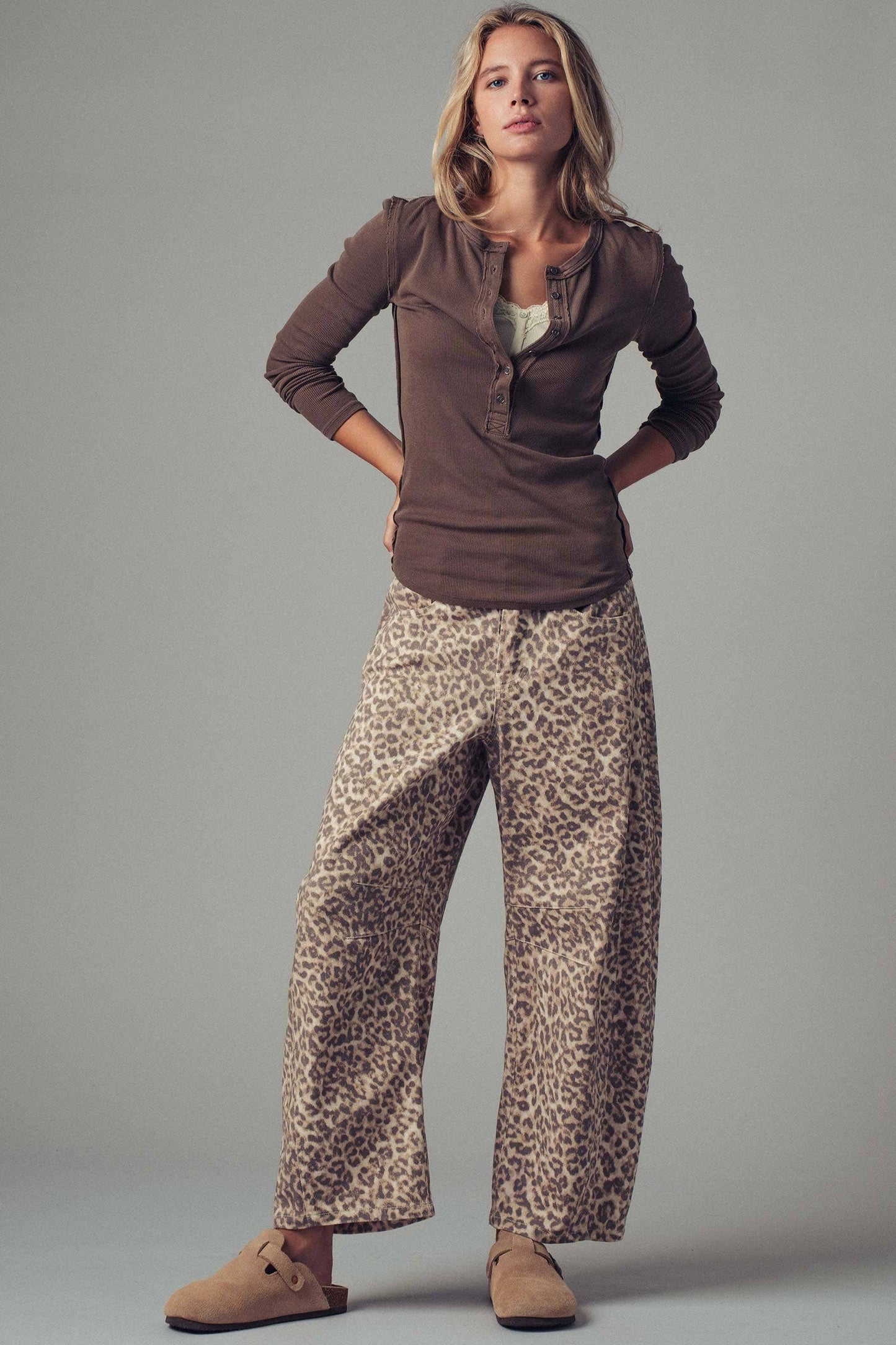 Leopard Print Barrel Jeans