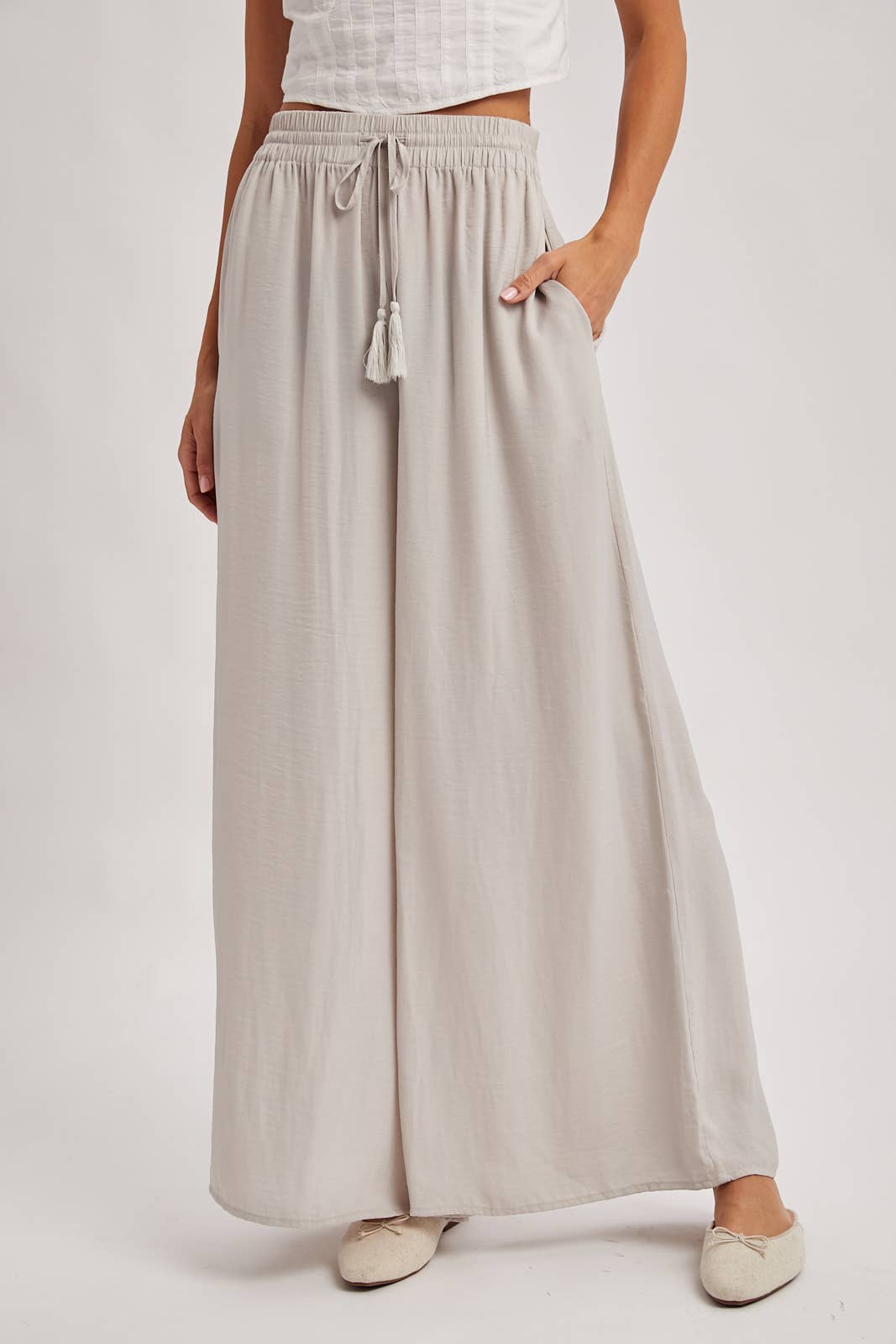 SILKY PALAZZO WIDE LEG PANTS