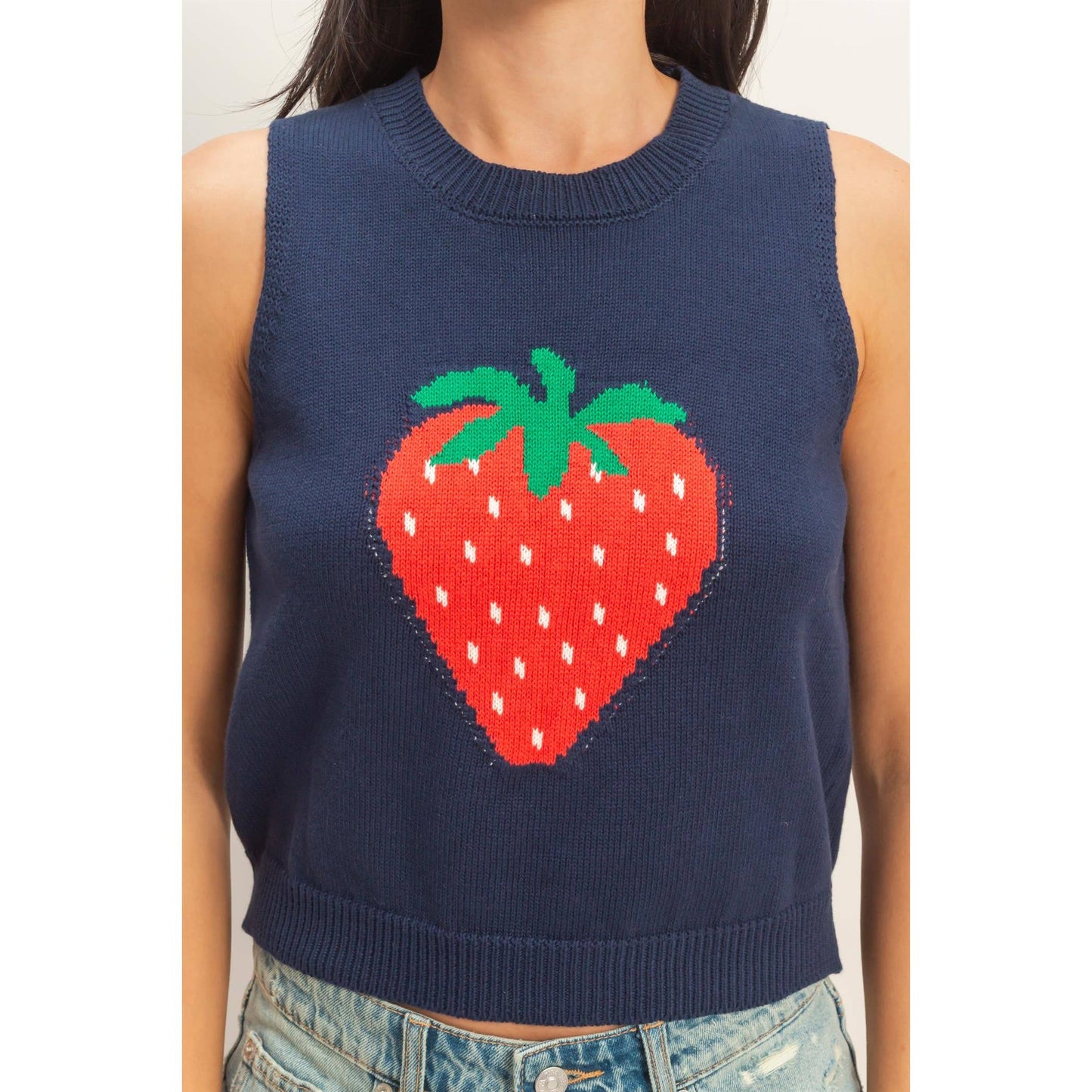 Strawberry Sleeveless Knit Top