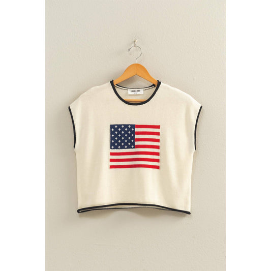 Rolled Hem Sleeveless Flag Graphic Top